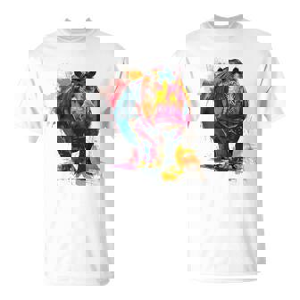 カバ 動物 カラフル グラフィック 抽象 アート 絵画 カバ Tシャツ - Kawaiitshirt