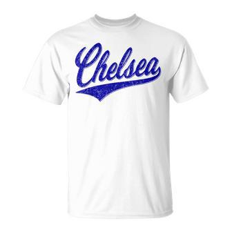チェルシー ロンドン イングランド バーシティ スクリプト クラシック スポーツ ジャージ Tシャツ - Kawaiitshirt