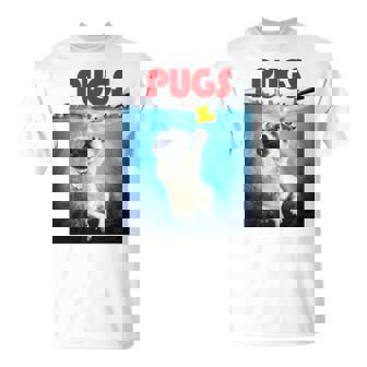 ニューヨーク港でゴム製のアヒルのおもちゃで遊ぶかわいいパグ犬 長袖tシャツ Tシャツ - Kawaiitshirt