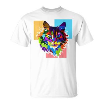 ペイントされた猫の顔 カラフル レインボー アートデザイン ギフトに最適 Tシャツ - Kawaiitshirt