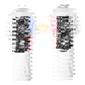 三毛猫 オレンジ猫 ねこ バイク 星条旗 アメリカ Tシャツ - Kawaiitshirt