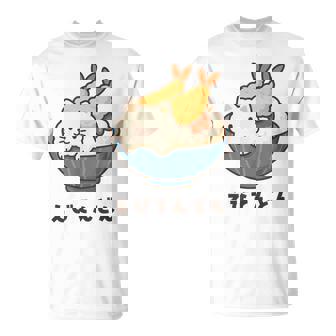 海老天丼 天丼 えび ご飯 ねこ 白猫 天丼好き 猫好き おもしろ かわいい猫 イラスト 猫キャラ 癒し 系 Tシャツ - Kawaiitshirt