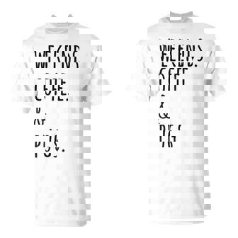 週末コーヒーパグ犬 Tシャツ - Kawaiitshirt