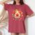 いちご モルモット 水彩 花柄 かわいい モルモット レディースオーバーサイズコンフォートTシャツ Crimson