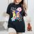 うさぎ花 レディースオーバーサイズコンフォートTシャツ 黒