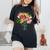 美しいユリの春の花 フローラルプリント ガーデニング レディースオーバーサイズコンフォートTシャツ 黒