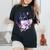 花と猫、水彩画のような表情 レディースオーバーサイズコンフォートTシャツ 黒