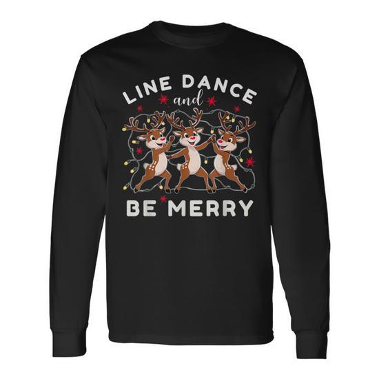 Reindeer Line Dance Christmas Dancing Costume Cute Animals Long Sleeve T Shirt