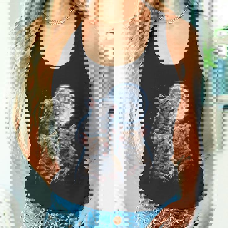 3 マウス 月 3 匹のネズミ 面白い げっ歯類 恋人 ユーモア 空 夜 長袖tシャツ タンクトップ