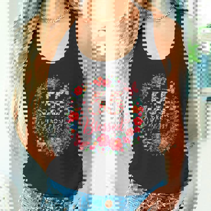 55 Years Blessed 55歳 フローラル 55歳の誕生日プレゼント タンクトップ