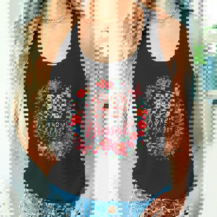 89歳の祝福された89歳のフローラル89歳の誕生日プレゼント タンクトップ