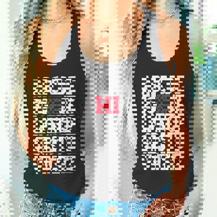 Abcのhiおかしいこんにちはアルファベット学生教師グリーティング タンクトップ