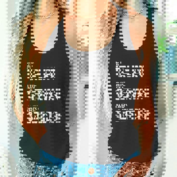 Eat Italian Drive German Marrywedish ユーモラスな言葉 タンクトップ