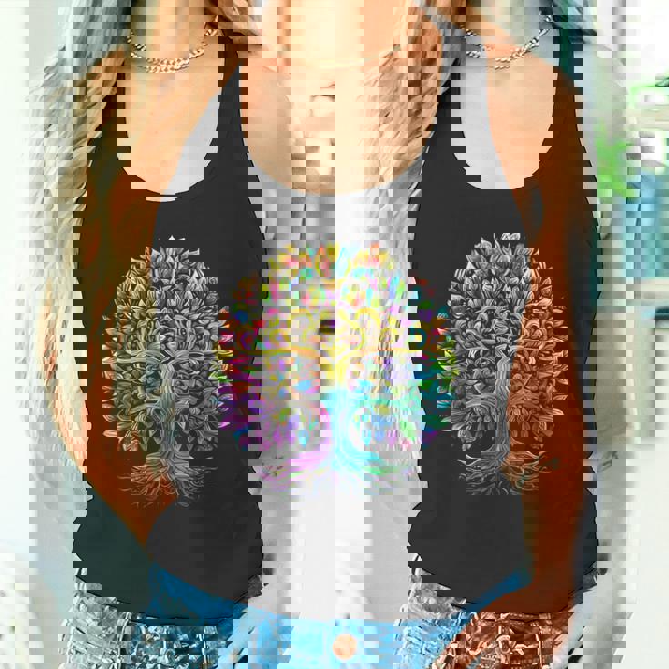 Full Foliage Tree Of Life 葉がいっぱいのレインボー生命の木 タンクトップ