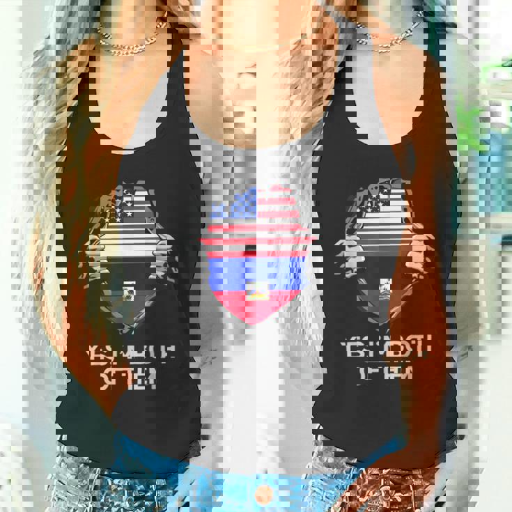 Half American Half Haitian Usa Haiti Flag メンズ レディース タンクトップ