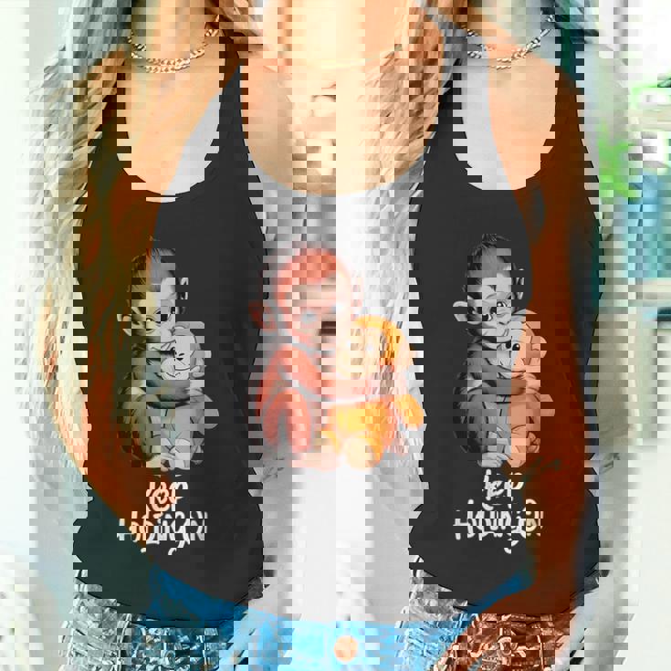 Punch Keep Holding On Cute Baby Monkey グラフィック タンクトップ