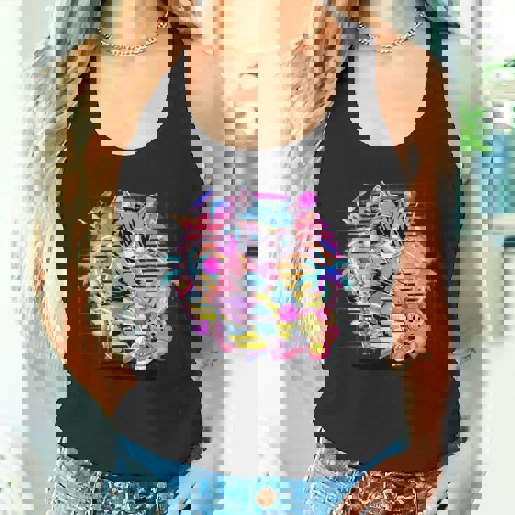 Vaporwave 猫 ピックルボール プレーヤー 80年代 レトロ 美学 タンクトップ