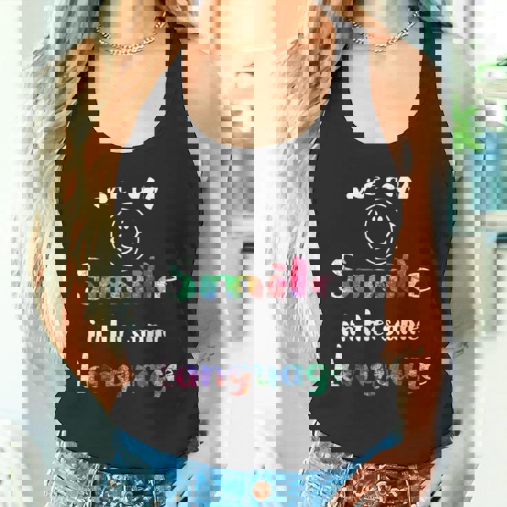 We Allmile In Theame Language かわいい 平等 スマイル タンクトップ