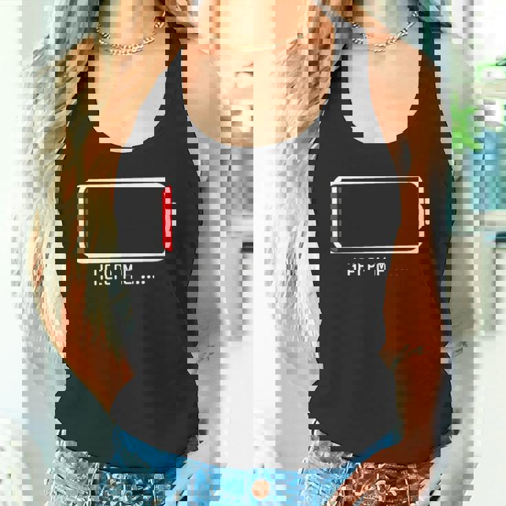 「 Help Me バッテリー 電池切れ」おもしろ 筆文字！服 面白い文字入り タンクトップ