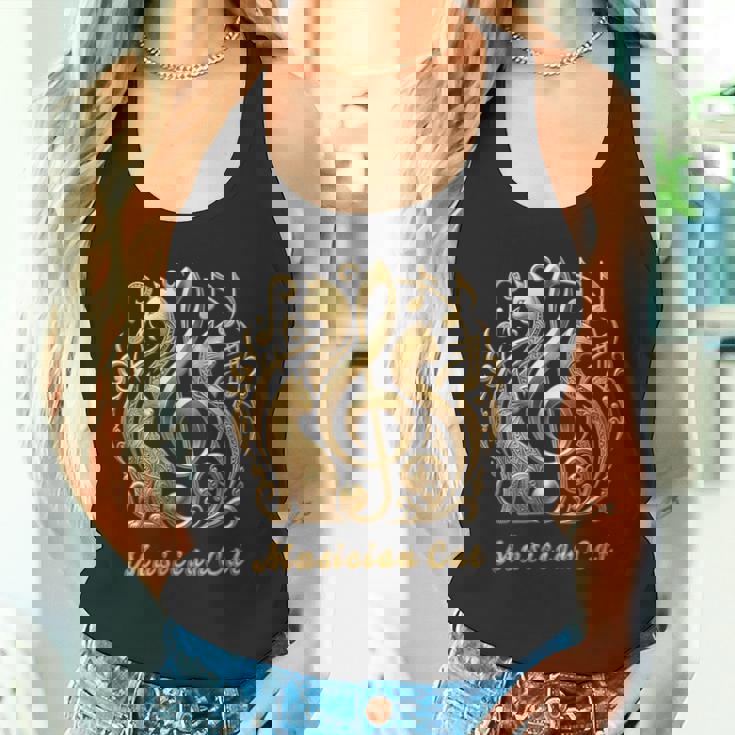 「Musician Cat 」 いつも猫気分 楽器と猫の調べ 音楽記号 猫エンブレム 肉球 タンクトップ