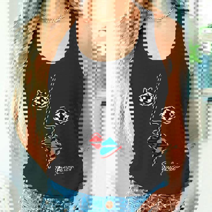 【ピカソ風】顔 男女 キス モダンフェイス（パロディ）【ピカウソ】キュビズム 80年代風 面白い アート 長袖tシャツ タンクトップ