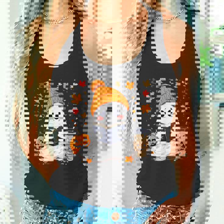 おばけ読書本 紅葉 ハロウィン ゴーストコーヒー タンクトップ