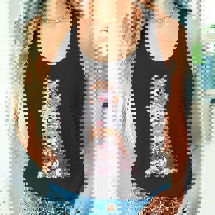 かわいい秋田犬が重ねて重ねられています タンクトップ