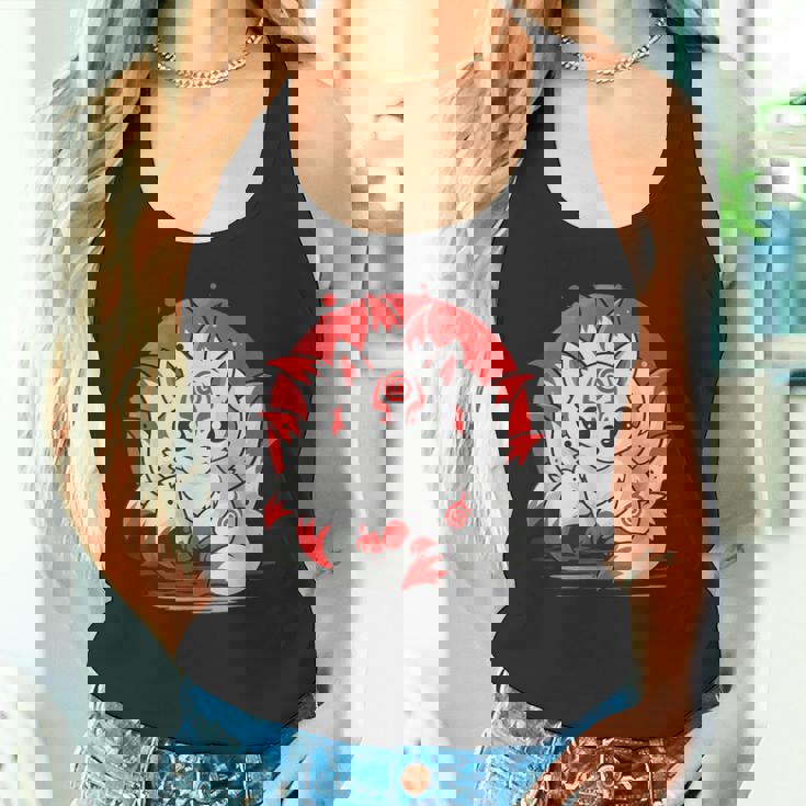 きつね 笑う キツネ 九尾 神話 動物 タンクトップ