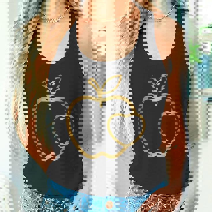 りんご ハート ラインアート かわいい シンプル デザイン 長袖tシャツ タンクトップ