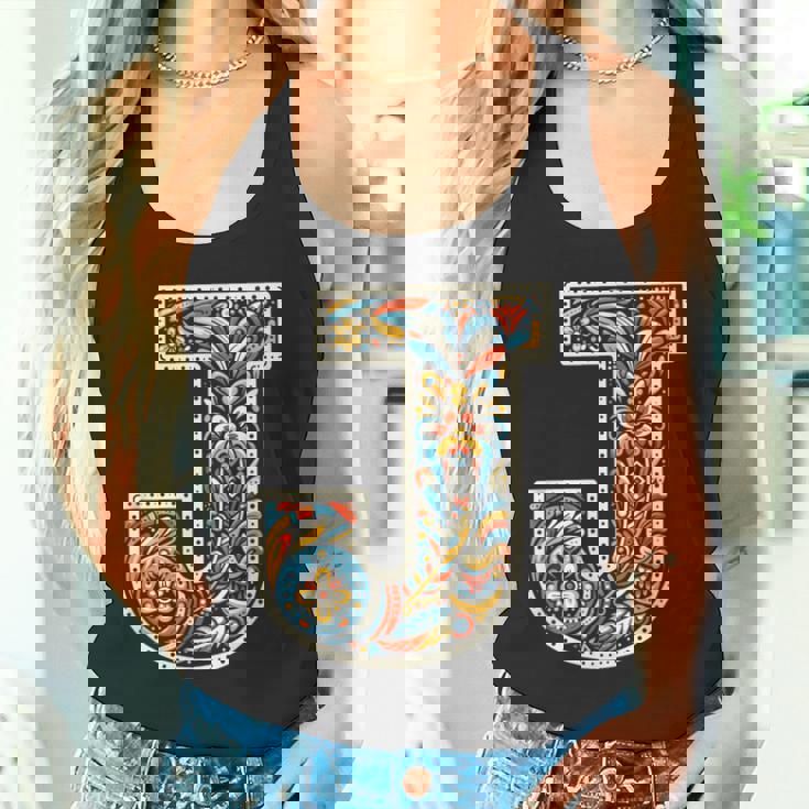 イニシャル 名前 文字 J アルファベット 民芸風 タンクトップ