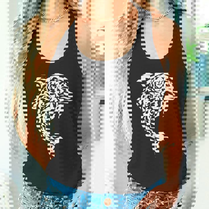 イルカ ポリネシアン トライバル マオリ ライトパターン イルカ 長袖tシャツ タンクトップ