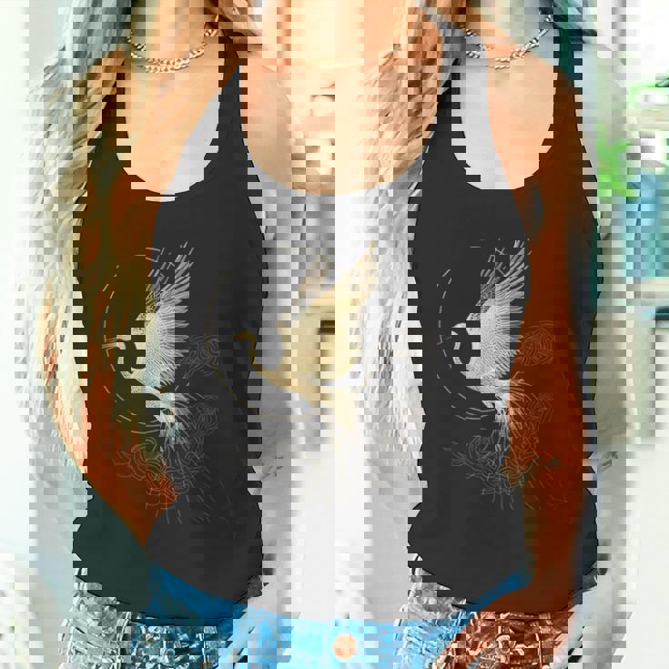 エレガントな鶴 アールデコ デザイン 優雅な鳥 タンクトップ