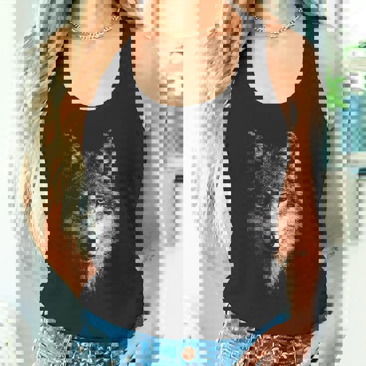 オオカミ 動物 モチーフ アート オオカミ 長袖tシャツ タンクトップ