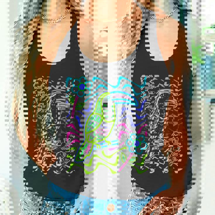 オオハシの鳥 アラカリ オオハシ オオハシ モラ アート パナマ・クナ族作 タンクトップ