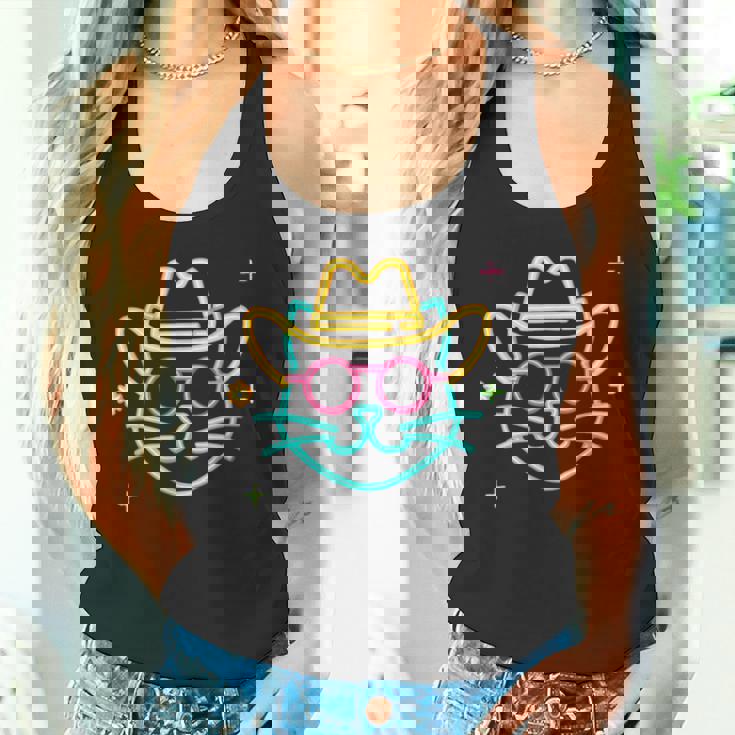 カウボーイ 猫 顔 ラウンド サングラス ウェスタン グラフィック ピンク アニマル タンクトップ