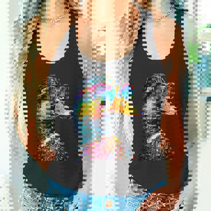 カラフルな虹色のアヒル マガモ ドレイク 小さなアヒル タンクトップ