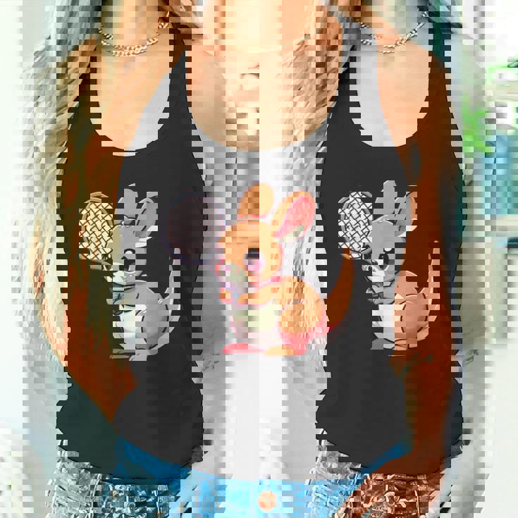 カンガルー かわいい ラケット スポーツ テニス プレイ 動物 キャラクター キュート タンクトップ