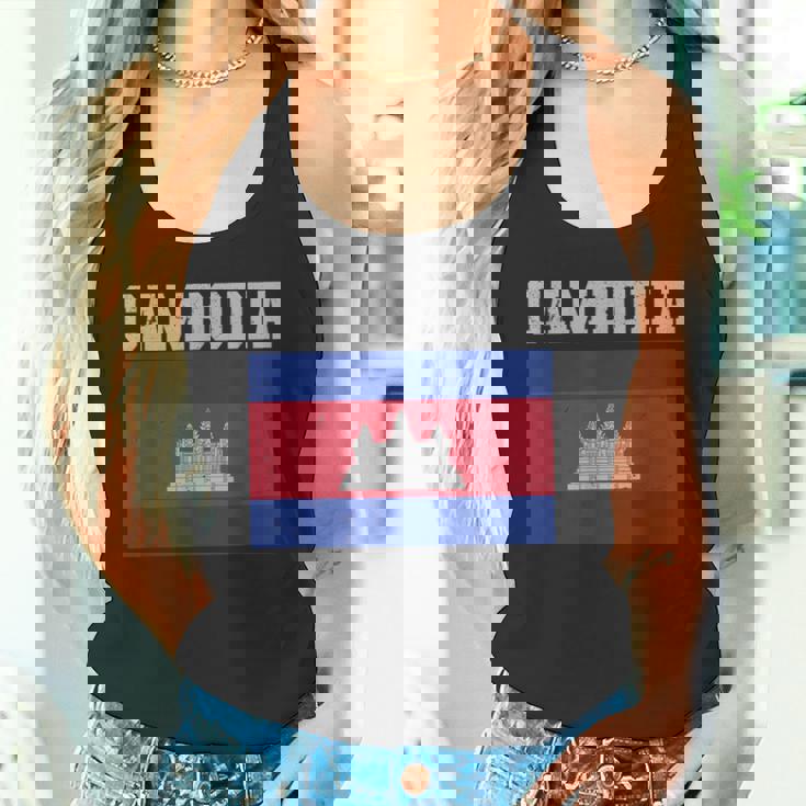 カンボジア-カンボジアの旗ヴィンテージスポーツデザインカンボジア タンクトップ