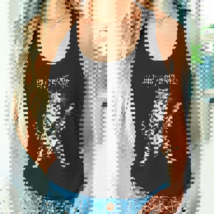 ギターを弾くクールな猫、ヘビーな「Meowtal」メタルパンクロックファン。 タンクトップ