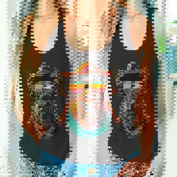 サングラス カラフル バイソン カウボーイ 動物 夕日 ウエスタン タンクトップ