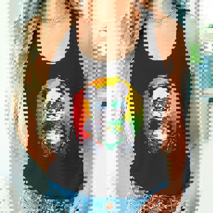 サングラス付きパンダ ラスタカラー タンクトップ