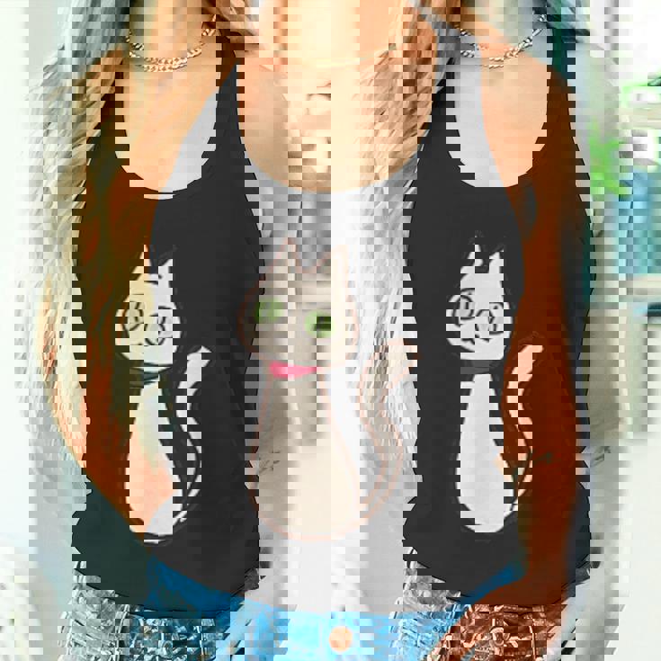 シロネコ 胸にワンポイント 落書き風 おもしろ タンクトップ