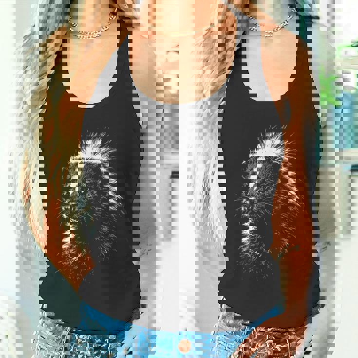 スカンクの肖像画 黒と白の動物愛好家 タンクトップ