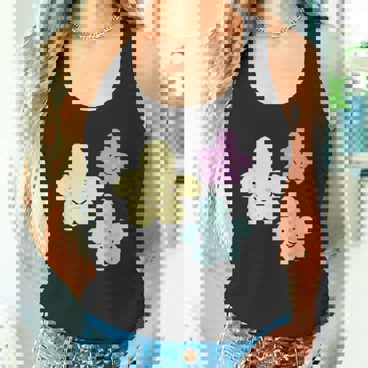 スマイリングフラワー イエロー ブルー パープル 楽しい春 タンクトップ