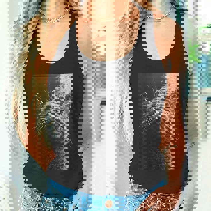 スモーキング 猫 ミーム 大人 ユーモア ノベルティ グラフィック タンクトップ