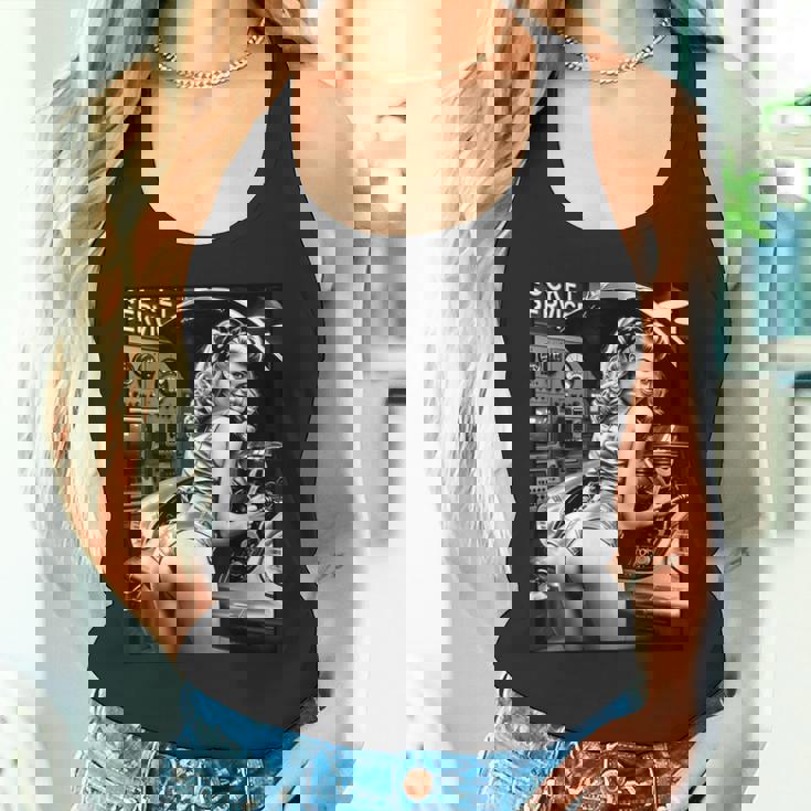 セクシーガールグラフィックtシャツ セクシーブロンドメカニックピンナップガールbw タンクトップ