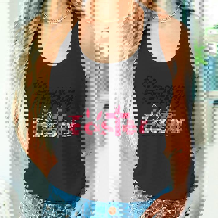 チェック柄ハッピーイースターバニー耳クロスかわいい宗教クリスチャン タンクトップ