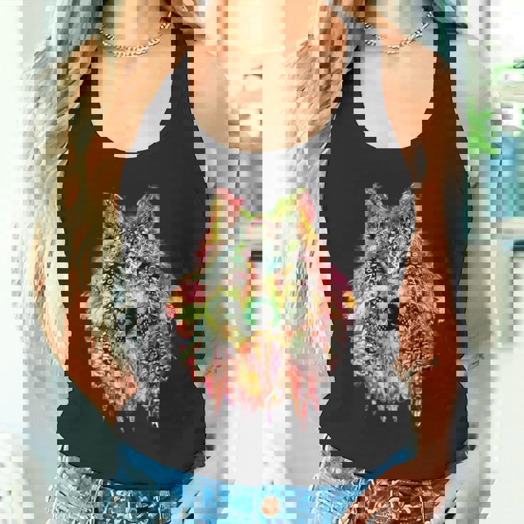 ネイティブアメリカンの羽 狼 星 プリティトレンディ タンクトップ