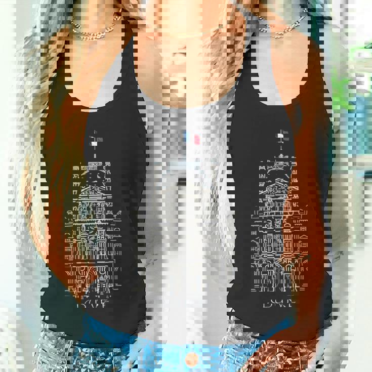 パリ、ルーブル美術館、手描きルーブル宮殿、フランス 長袖tシャツ タンクトップ