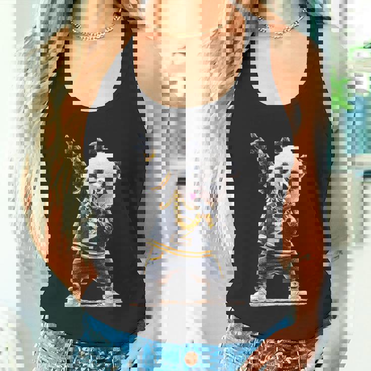 パンダ ホールドマイク 歌う ダンス 動物 グラフィック パンダ タンクトップ